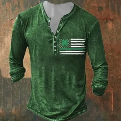 Best OUKU Men's St. Patrick Shamrock American Flag Henley Shirt T shirt Tee Tee Top Long Sleeve 3D Print Fashion Designer Basic Vacation St.Patrick's Day Street Spring & Fall Black Dark Green Green Gray Henley