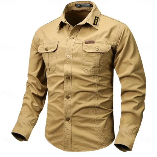Best OUKU Men's Star Geometric Pattern Work Shirt Western Shirt Cargo Shirt Long Sleeve Vintage Casual Western Style Sports & Outdoor Going out Winter Spring & Fall Turndown Print Black White Army Green Red