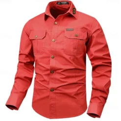 Best OUKU Men's Star Geometric Pattern Work Shirt Western Shirt Cargo Shirt Long Sleeve Vintage Casual Western Style Sports & Outdoor Going out Winter Spring & Fall Turndown Print Black White Army Green Red