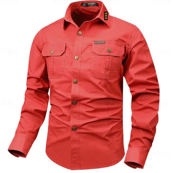 Best OUKU Men's Star Geometric Pattern Work Shirt Western Shirt Cargo Shirt Long Sleeve Vintage Casual Western Style Sports & Outdoor Going out Winter Spring & Fall Turndown Print Black White Army Green Red