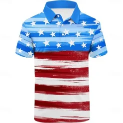 Online OUKU Men's Star Polo Short Sleeve Polo Shirts Collared Shirts Casual School Outdoor Daily Wear Home Wear 3D Print Summer Spring Fall Blue