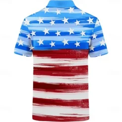 Online OUKU Men's Star Polo Short Sleeve Polo Shirts Collared Shirts Casual School Outdoor Daily Wear Home Wear 3D Print Summer Spring Fall Blue