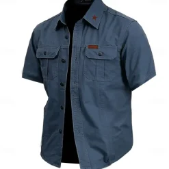 OUKU Men's Star Work Shirt Western Shirt Cargo Shirt Short Sleeve Casual Tactical Sports & Outdoor Going out Summer Spring Turndown Print Army Green Khaki Dark Blue Beige
