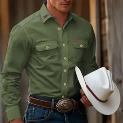 New OUKU Men's Star Work Shirt Western Shirt Cargo Shirt Long Sleeve Casual Tactical Sports Outdoor WorkWear Spring Fall Turndown Front Two Pockets Button Up Shirts Black White Army Green Blue Khaki