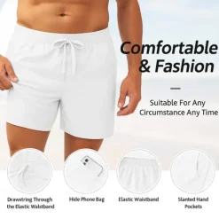 New OUKU Men's Starfish Sea Creatures Lined Shorts 2 in 1 Board Shorts Swim Shorts Mid Waist Hawaiian Holiday Side Pockets With Compression Liner Elastic Drawstring Waist Designer Clothing Apparel