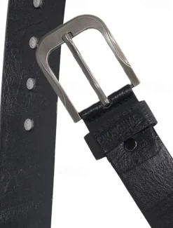 Clearance OUKU Men's Stitched Buckle Belt Vintage Jeans Belt Black