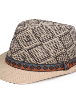 Best OUKU Men's Straw Hat Black Blue Licorice Braided Streetwear Stylish Casual Daily Outdoor clothing Holiday Diamond Pattern Sunscreen Breathability