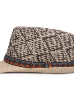 Best OUKU Men's Straw Hat Black Blue Licorice Braided Streetwear Stylish Casual Daily Outdoor clothing Holiday Diamond Pattern Sunscreen Breathability