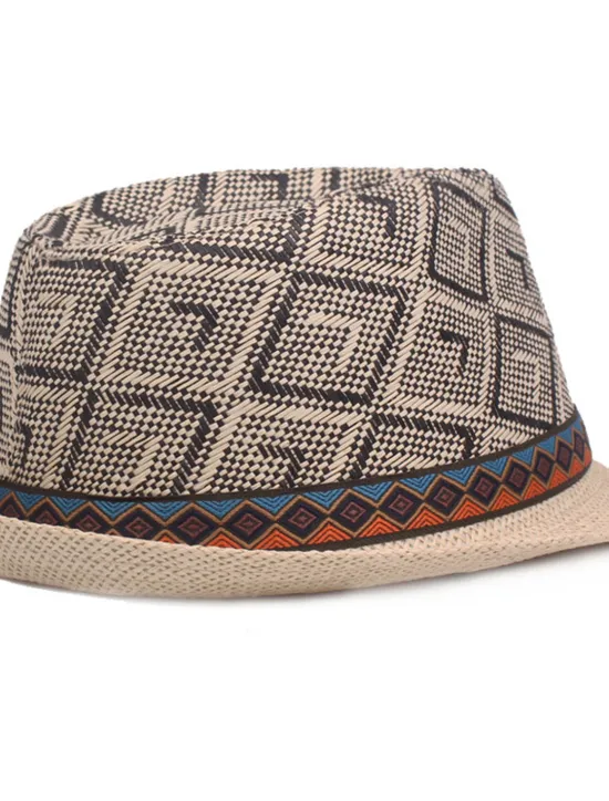 Best OUKU Men's Straw Hat Black Blue Licorice Braided Streetwear Stylish Casual Daily Outdoor clothing Holiday Diamond Pattern Sunscreen Breathability
