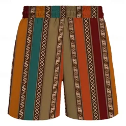 Discount OUKU Men's Stripe Grid / Plaid Geometric Pattern Swim Shorts Board Shorts Swimming Trunks Mid Waist Hawaiian Casual Holiday Beach Drawstring with Mesh lining Elastic Waist Designer Clothing Apparel Brown