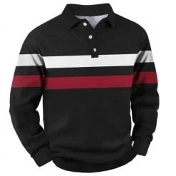 OUKU Men's Stripe Stripes Rugby Polo Cable Knit Polo Long Sleeve Polo Shirts Collared Shirts Casual Outdoor Athleisure 3D Print Spring Fall Winter Yellow Red Blue