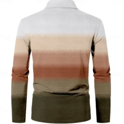 Hot OUKU Men's Stripe Waffle Polo Shirts Golf Shirt Long Sleeve Polo Shirts Collared Shirts Casual Business Casual Dailywear Athleisure Buttons 3D Print Spring Fall Winter Blue Purple Brown