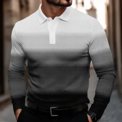 Hot OUKU Men's Stripe Waffle Polo Shirts Golf Shirt Long Sleeve Polo Shirts Collared Shirts Casual Business Casual Dailywear Athleisure Buttons 3D Print Spring Fall Winter Blue Purple Brown