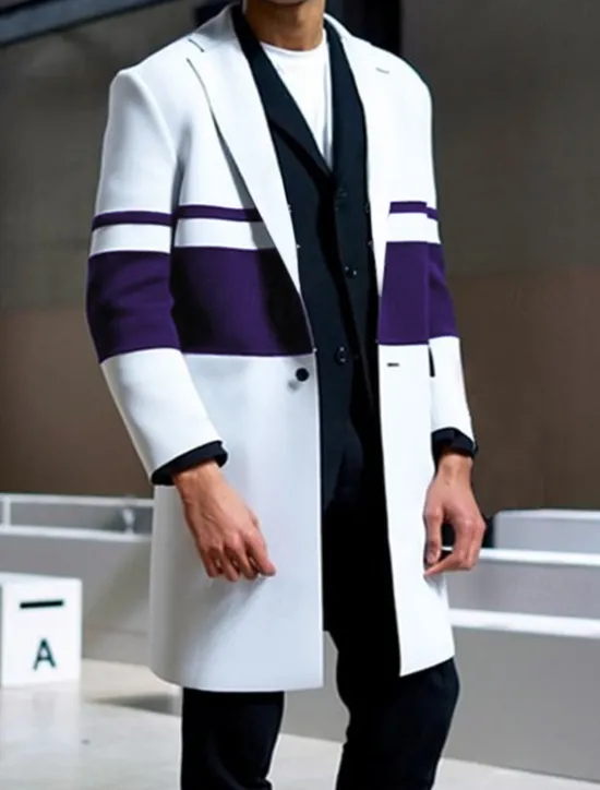 Discount OUKU Men's Stripe Winter Coat Overcoat Coat Warm Breathable Comfortable Fashion Streetwear Business Work Wear to work Going out Pocket Print Fall & Winter Turndown Long Sleeve White Red Blue