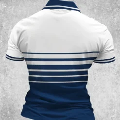 OUKU Men's Striped 1776 Zip Polo Shirts Golf Shirt Short Sleeve Polo Shirts Collared Shirts Casual Streetwear Vacation Wear Party Outfits 3D Print Quarter Zip Polo Spring & Summer Blue