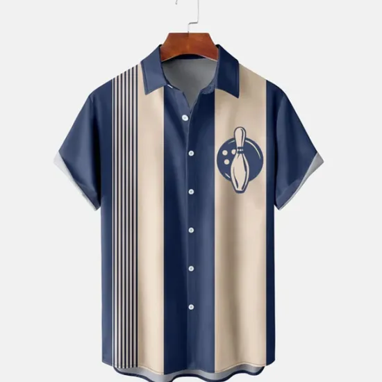 OUKU Men's Striped Bowling Ball Shirt Bowling Shirt Button Up Shirt Short Sleeve Sports Fashion Streetwear Outdoor Casual Daily Summer Spring Turndown Print Button-Down Yellow Light Green Blue Green Dark