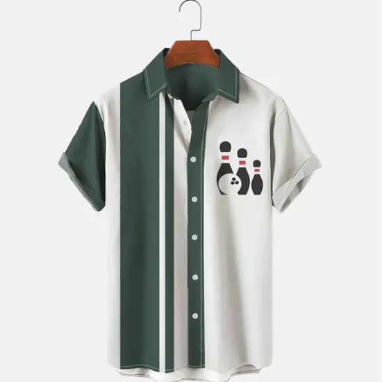 OUKU Men's Striped Bowling Ball Shirt Bowling Shirt Button Up Shirt Short Sleeve Sports Fashion Streetwear Outdoor Casual Daily Summer Spring Turndown Print Button-Down Yellow Light Green Blue Green Dark