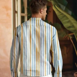Outlet OUKU Men's Striped Button Up Shirt Long Sleeve Casual Comfortable Resort Causal Casual Daily Spring & Fall Turndown Shirt Collar Blue
