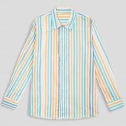 Outlet OUKU Men's Striped Button Up Shirt Long Sleeve Casual Comfortable Resort Causal Casual Daily Spring & Fall Turndown Shirt Collar Blue