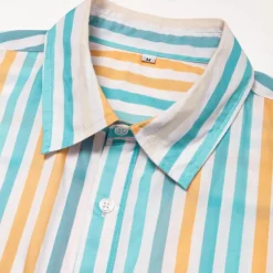 Outlet OUKU Men's Striped Button Up Shirt Long Sleeve Casual Comfortable Resort Causal Casual Daily Spring & Fall Turndown Shirt Collar Blue