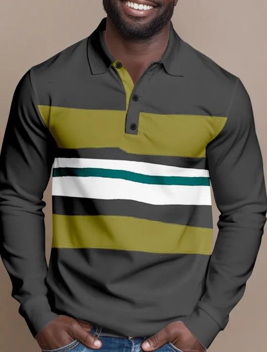 Clearance OUKU Men's Striped Cable Knit Polo Rugby Polo Shirts Long Sleeve Polo Shirts Collared Shirts Casual Outdoor Athleisure 3D Print Spring Fall Lake blue Blue Brown