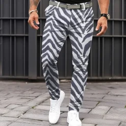 Outlet OUKU Men's Striped Dress Pants Mid Waist Business Casual Formal Dailywear Zipper Pocket Summer Spring Fall 3D Print Black Green Black Blue