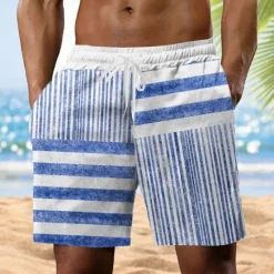 Outlet OUKU Men's Striped Geometric Pattern Sweat Shorts Beach Shorts Terry Shorts Mid Waist Vintage Casual Daily Holiday Streetwear Drawstring Elastic Waist 3D Print Designer Clothing Apparel
