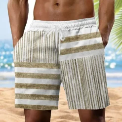 Outlet OUKU Men's Striped Geometric Pattern Sweat Shorts Beach Shorts Terry Shorts Mid Waist Vintage Casual Daily Holiday Streetwear Drawstring Elastic Waist 3D Print Designer Clothing Apparel