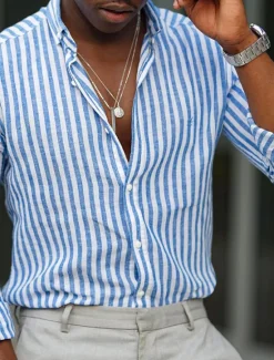 Outlet OUKU Men's Striped Geometric Pattern Shirt Long Sleeve Fashion Streetwear Designer Outdoor Casual Daily Fall & Winter Turndown Print Yellow Light Green Red Blue Sky Blue