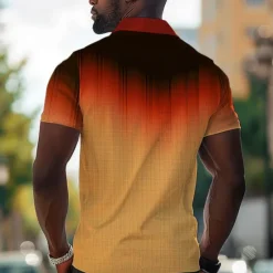 New OUKU Men's Striped Golf Shirt Short Sleeve Polo Shirts Collared Shirts Casual Vacation Wear Formal Wear Festival Wear Buttons 3D Print Summer Spring Yellow Orange