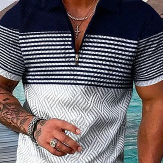 Outlet OUKU Men's Striped Hawaiian Polo Shirts Golf Shirt Short Sleeve Polo Shirts Collared Shirts Casual Beach Wear Vacation Wear Party Outfits 3D Print Quarter Zip Polo Black-White Black Army Green
