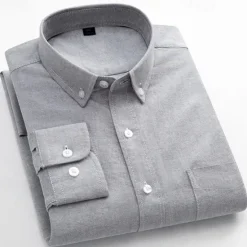 Online OUKU Men's Striped Long-Sleeve Dress Shirts Button Down Breathable Casual Vintage Loose Cotton Shirts Stylish Solid Oxford Business Shirt for Men