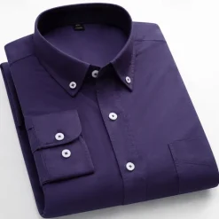 Online OUKU Men's Striped Long-Sleeve Dress Shirts Button Down Breathable Casual Vintage Loose Cotton Shirts Stylish Solid Oxford Business Shirt for Men