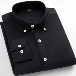Online OUKU Men's Striped Long-Sleeve Dress Shirts Button Down Breathable Casual Vintage Loose Cotton Shirts Stylish Solid Oxford Business Shirt for Men