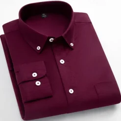 Online OUKU Men's Striped Long-Sleeve Dress Shirts Button Down Breathable Casual Vintage Loose Cotton Shirts Stylish Solid Oxford Business Shirt for Men