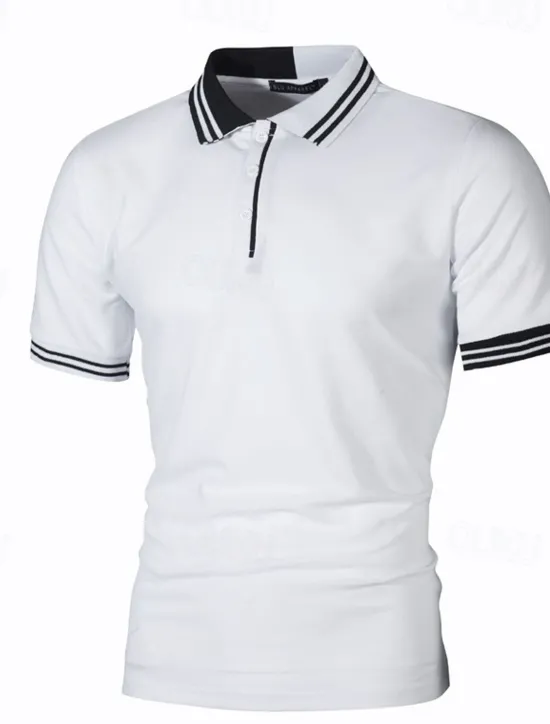 Outlet OUKU Men's Striped Polo Golf Shirt Short Sleeve Lapel Fashion Casual Outdoor Sport Daily Buttons Splice Summer White Red Navy Blue