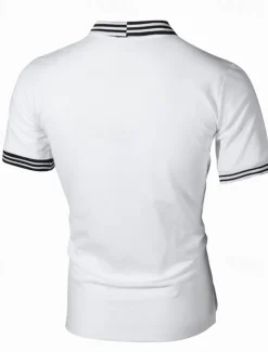 Outlet OUKU Men's Striped Polo Golf Shirt Short Sleeve Lapel Fashion Casual Outdoor Sport Daily Buttons Splice Summer White Red Navy Blue