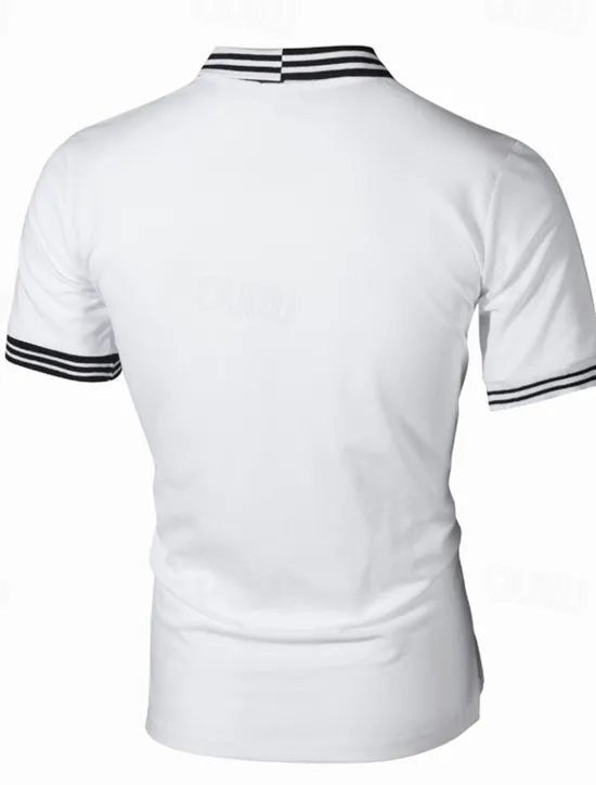 Outlet OUKU Men's Striped Polo Golf Shirt Short Sleeve Lapel Fashion Casual Outdoor Sport Daily Buttons Splice Summer White Red Navy Blue