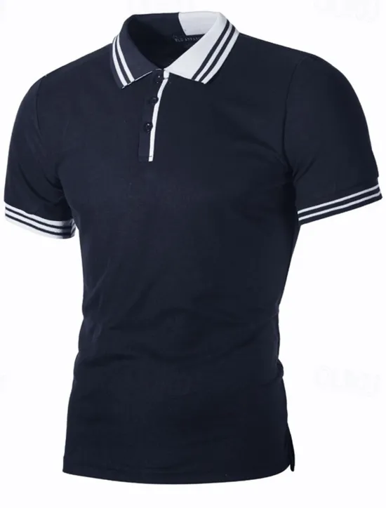 Outlet OUKU Men's Striped Polo Golf Shirt Short Sleeve Lapel Fashion Casual Outdoor Sport Daily Buttons Splice Summer White Red Navy Blue
