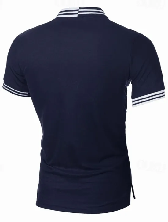 Outlet OUKU Men's Striped Polo Golf Shirt Short Sleeve Lapel Fashion Casual Outdoor Sport Daily Buttons Splice Summer White Red Navy Blue
