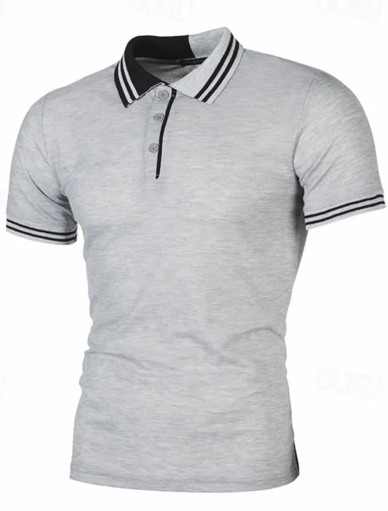 Outlet OUKU Men's Striped Polo Golf Shirt Short Sleeve Lapel Fashion Casual Outdoor Sport Daily Buttons Splice Summer White Red Navy Blue
