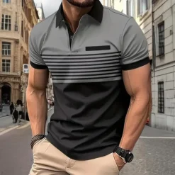 Sale OUKU Men's Striped Polo Shirts Golf Shirt Short Sleeve Polo Shirts Collared Shirts Business Casual WorkWear Formal Wear Festival Wear Buttons 3D Print Spring & Summer White Wine Orange