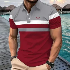 Best OUKU Men's Striped Polo Short Sleeve Polo Shirts Collared Shirts Business Casual School Outdoor Athleisure Daily Wear 3D Print Summer Black Red Blue