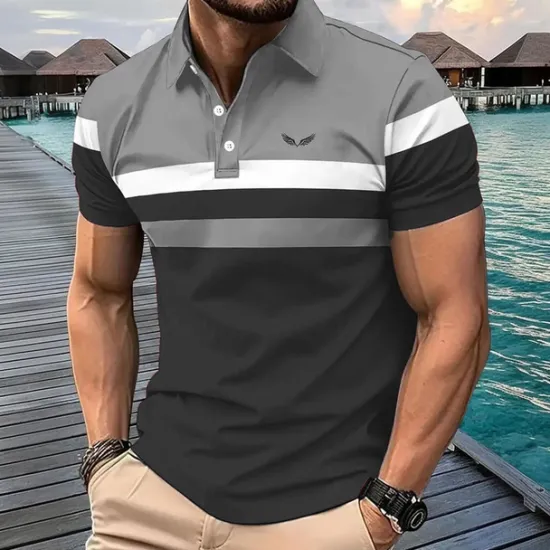 Best OUKU Men's Striped Polo Short Sleeve Polo Shirts Collared Shirts Business Casual School Outdoor Athleisure Daily Wear 3D Print Summer Black Red Blue