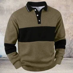 Discount OUKU Men's Striped Pullover Rugby Polo Rugby Polo Shirts Long Sleeve Polo Shirts Collar Vintage Casual Outdoor Street Dailywear Buttons 3D Print Spring Fall Winter Maroon Black Blue