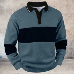 Discount OUKU Men's Striped Pullover Rugby Polo Rugby Polo Shirts Long Sleeve Polo Shirts Collar Vintage Casual Outdoor Street Dailywear Buttons 3D Print Spring Fall Winter Maroon Black Blue