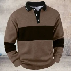 Discount OUKU Men's Striped Pullover Rugby Polo Rugby Polo Shirts Long Sleeve Polo Shirts Collar Vintage Casual Outdoor Street Dailywear Buttons 3D Print Spring Fall Winter Maroon Black Blue