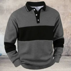Discount OUKU Men's Striped Pullover Rugby Polo Rugby Polo Shirts Long Sleeve Polo Shirts Collar Vintage Casual Outdoor Street Dailywear Buttons 3D Print Spring Fall Winter Maroon Black Blue