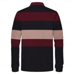 Discount OUKU Men's Striped Rugby Polo Shirts Long Sleeve Polo Shirts Collar Business Casual Formal Outdoor Dailywear Buttons 3D Print Spring Fall Winter Maroon