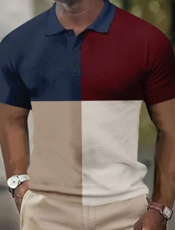 Clearance OUKU Men's Striped Rugby Polo Short Sleeve Polo Shirts Collared Shirts Business Casual School Formal Dailywear Business Buttons 3D Print Summer Dark Brown Dark Green Dark Blue